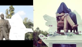 Foto: Tapan con una manta estatua de Aliyev para demandar su retiro