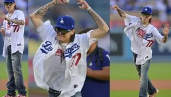 Videos | Peso Pluma se anota otro éxito al lanzar la primera bola en el estadio de los Dodgers