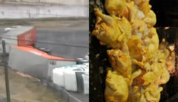 Tráiler de Bachoco vuelca en Ecatepec y se hace presente la rapiña