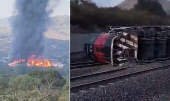 Descarrilamiento de tren resulta en explosión en Tepetitlán, Hidalgo