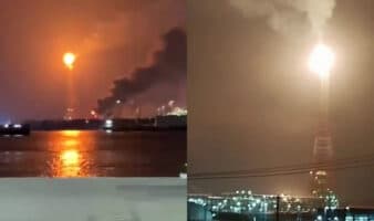 Videos captan fuertes flamas sobre refinería Dos Bocas; situación fue controlada, reporta Pemex