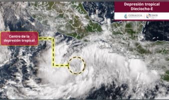 Depresión tropical Dieciocho-E provocará lluvias intensas y oleaje elevado en costas del Pacífico